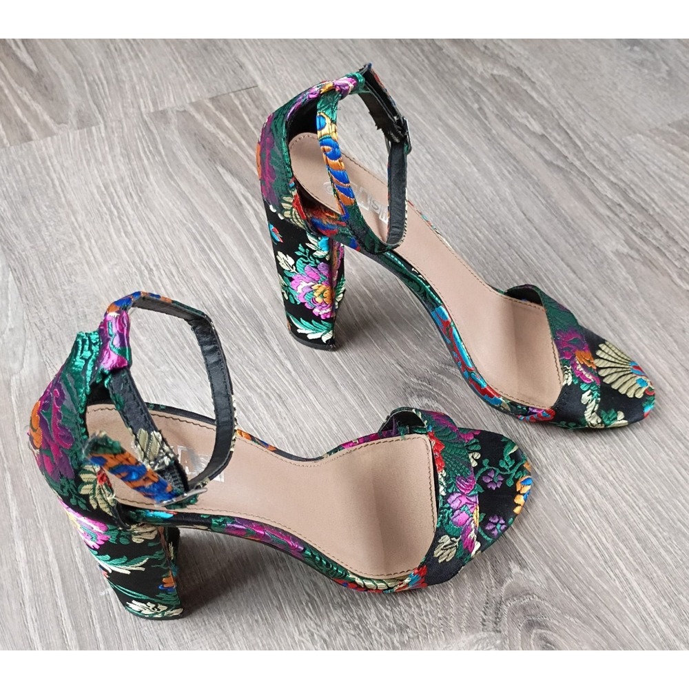 Brash Women's 9 Brocade Peep toe Ankle Strap Heel Shoe Floral